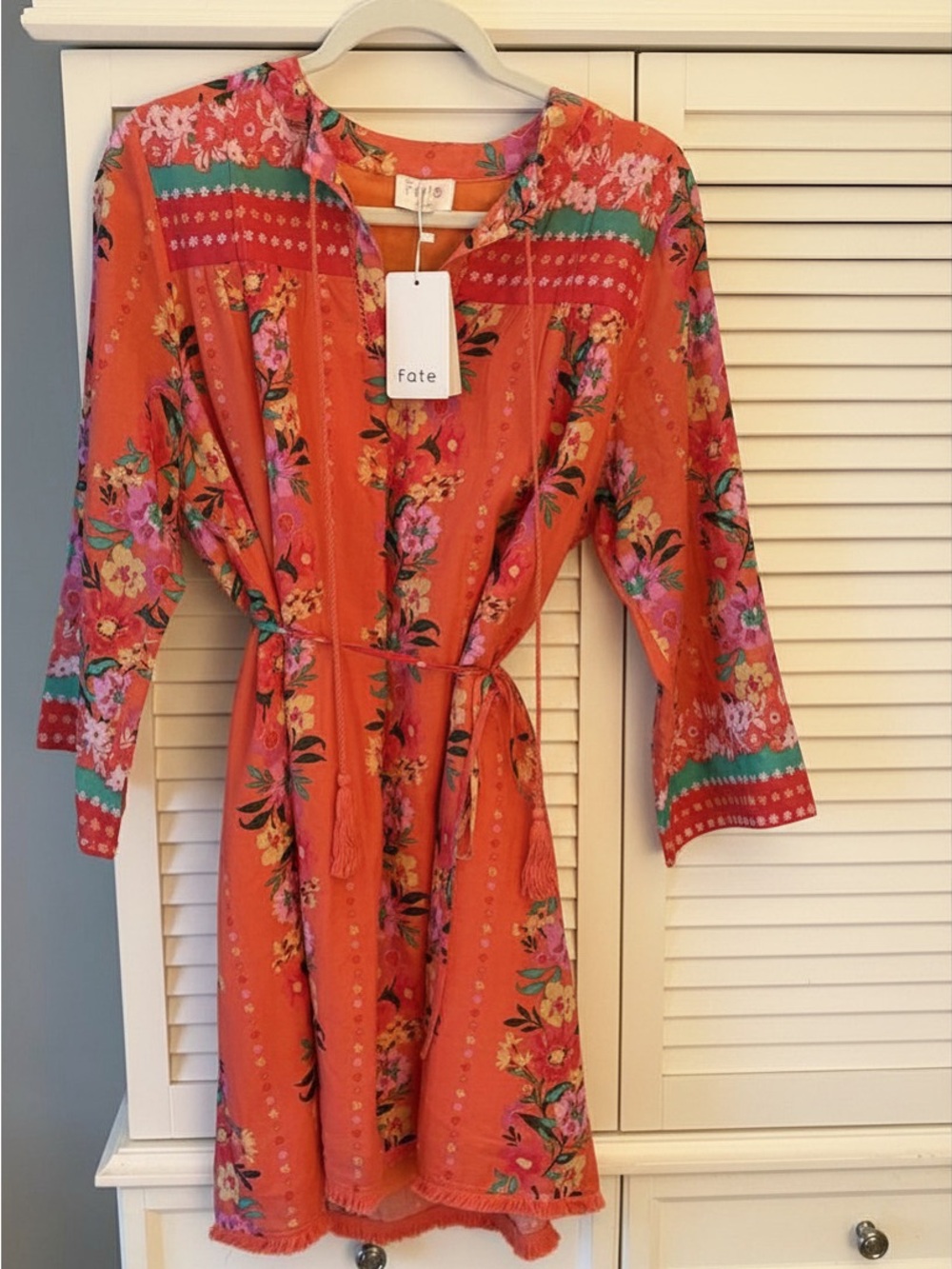 Fate Coral-Orange Floral Tie-Waist Casual Dress